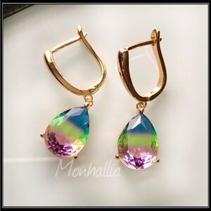 NEW 14K GOLD TOURMALINE MULTICOLOR TEARDROP EARRINGS
